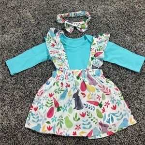 Chloefairy Newborn Baby Girl Easter Outfit Ruffle Long Sleeve Romper Suspender